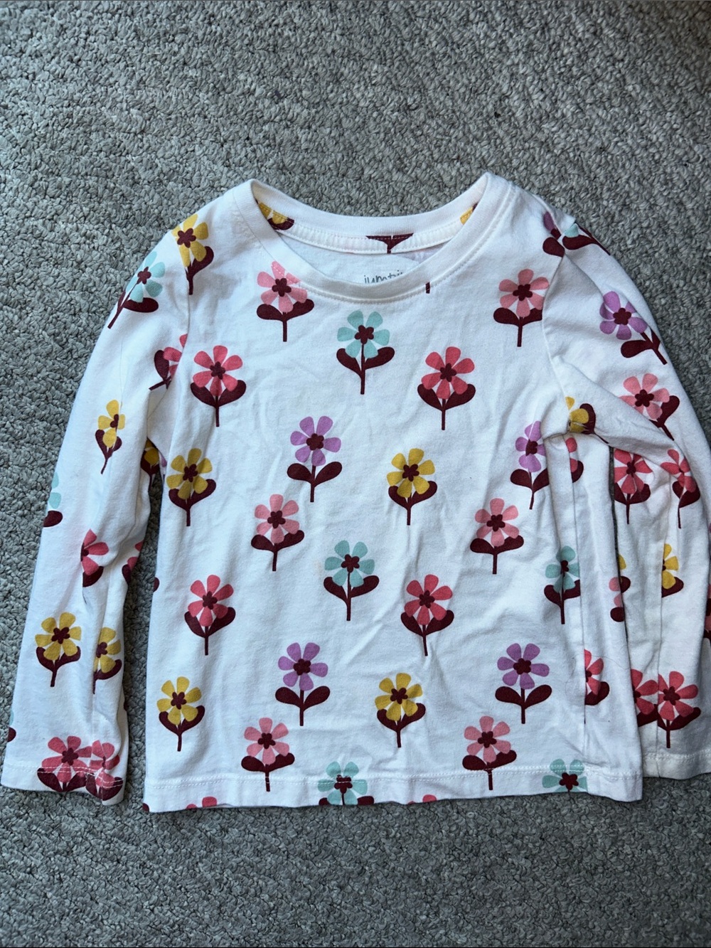 Girls' White Floral Long-Sleeve Top - Multi-Color Flower Print
